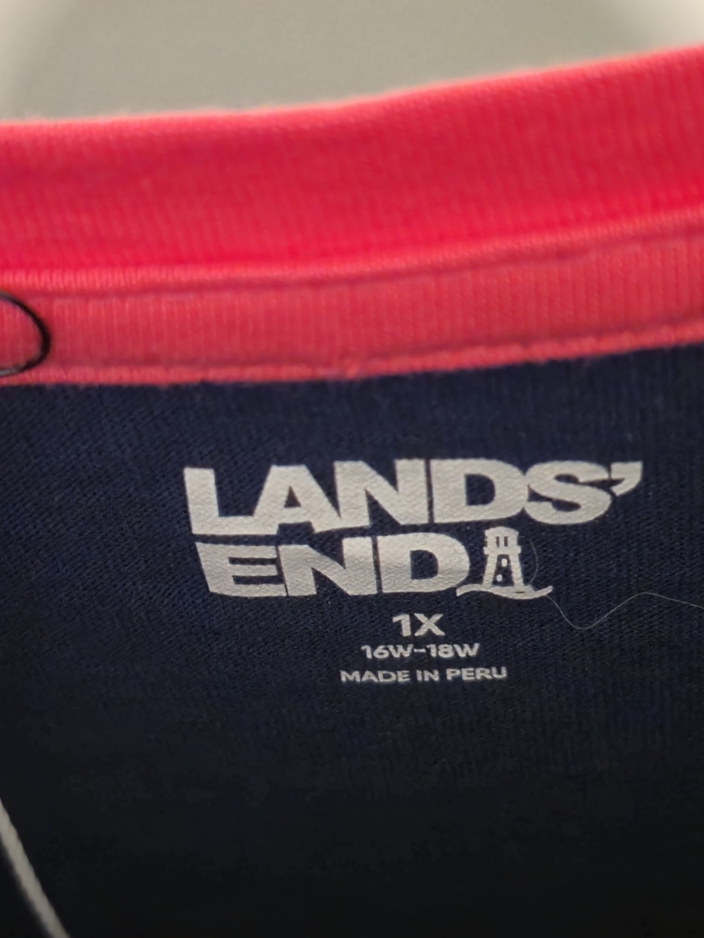 Lands' End Navy Short-Sleeve Tee with Pink Neck and Colorblock Sleeves - Picture 4 of 4
